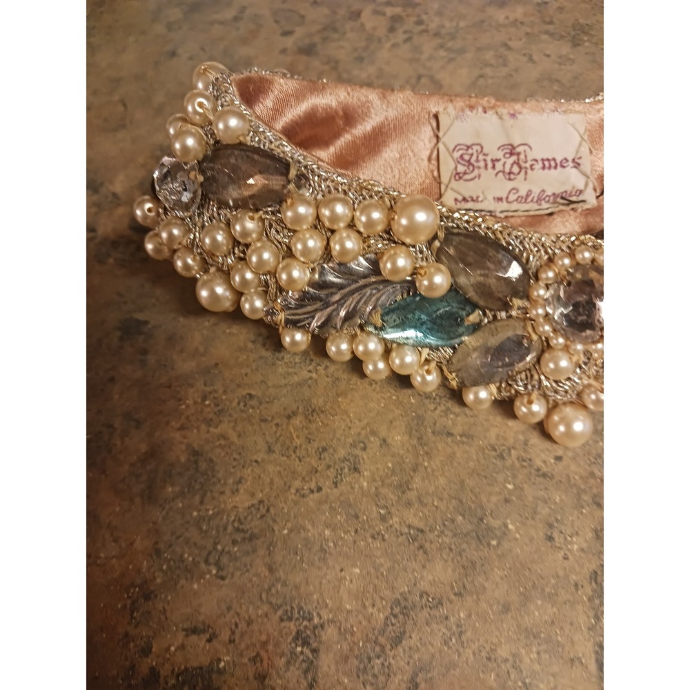 Vintage Sir James of California Beaded Faux Pearl Crystal Detachable Collar MCM - Picture 6 of 10